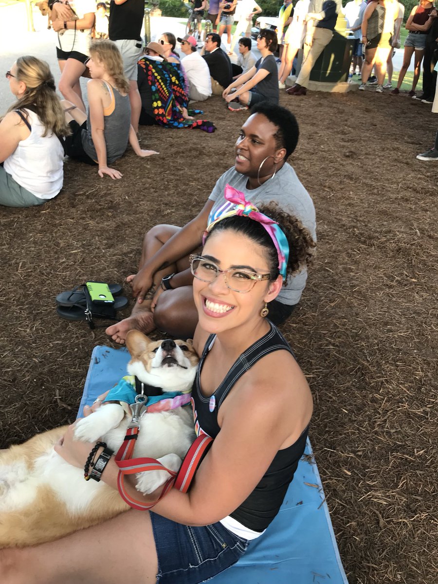krisiakat's tweet photo. Austin Stonewall Celebration with friends & Bear (my #servicedog ). 🌈❤️
It was pretty damn cool to see all the rainbows, queerness, speeches and performances in front of the Texas Capitol 🤓
#proudqueer #stonewallcelebration #queer #corgi #medicalertdog https://t.co/Y6aU5ILNOc
