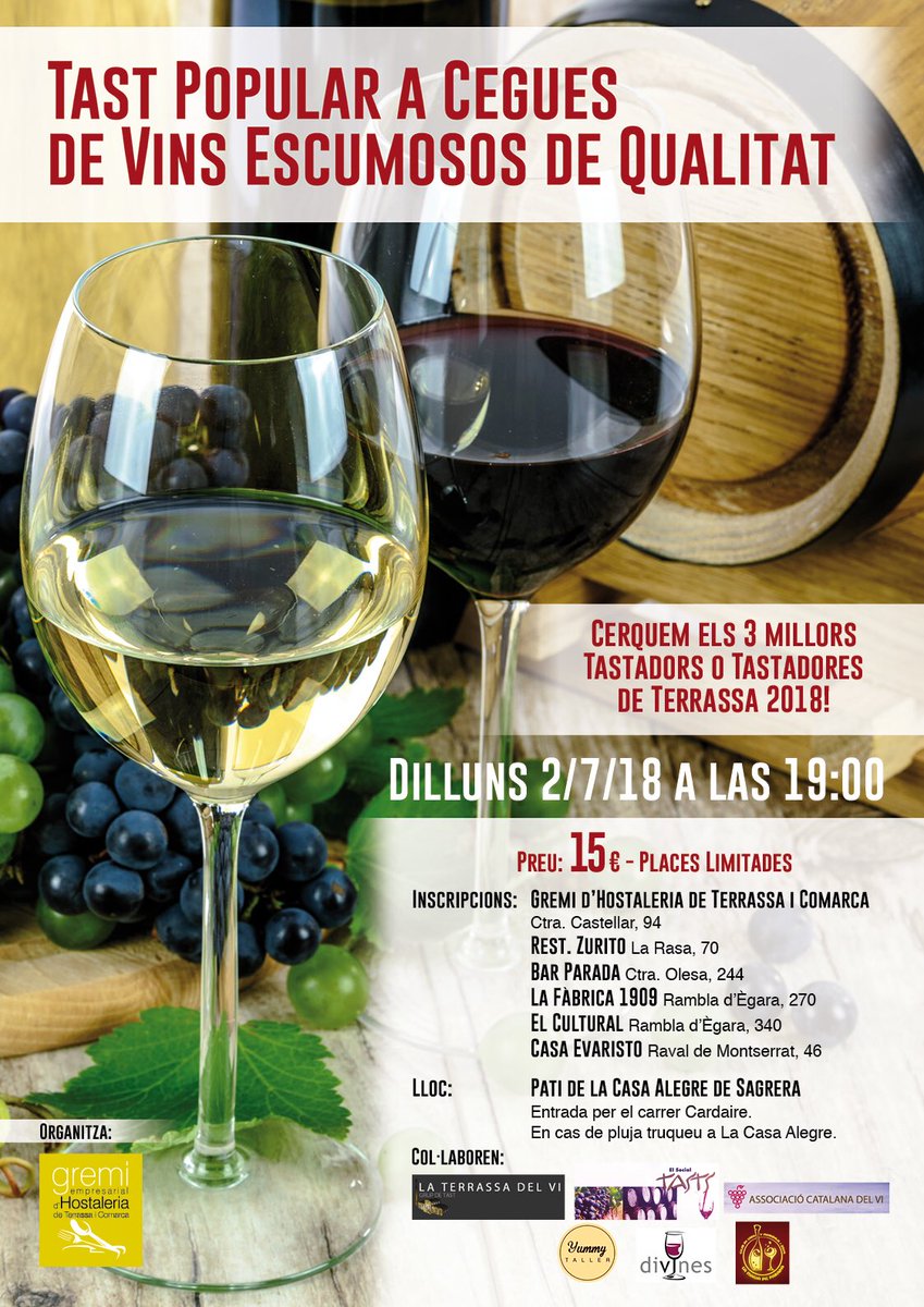 Cata de #caves el próximo lunes en motivo de la #festamajordeterrassa #2018 en la #casaalegredesagrera