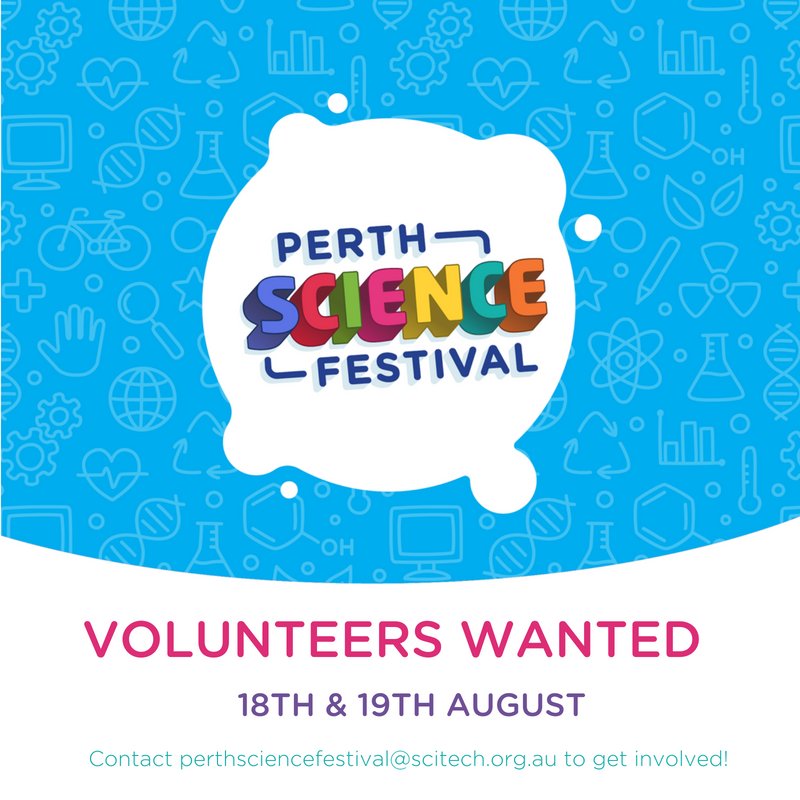 Join our team on the 18th and 19th of August for a fun fuelled weekend of science! 
#perthscifest #perthsciencefestival #scienceweek #perthtodo #volunteeringWA