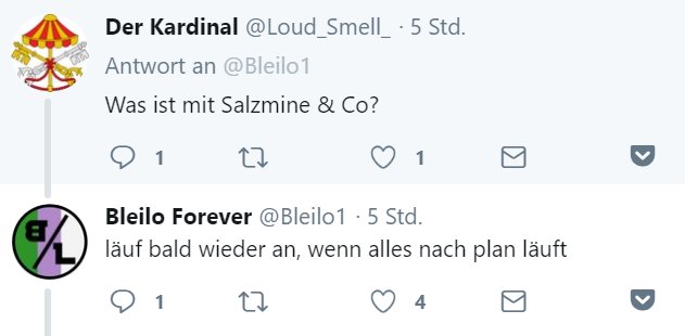 Die Salzmine soll wohl bald wieder anlaufen. Bleilo ist mit Shlomo in Kontakt.