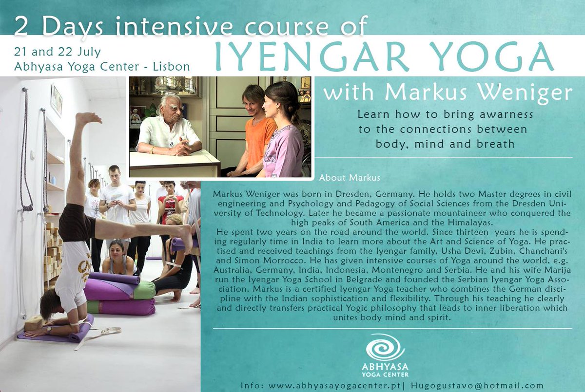 Hello #Lisbon! Intensive #Iyengar #yoga course with Markus Weniger on 21/22 July 2018 will be about bringing awareness to the connections between mind, body and breath.