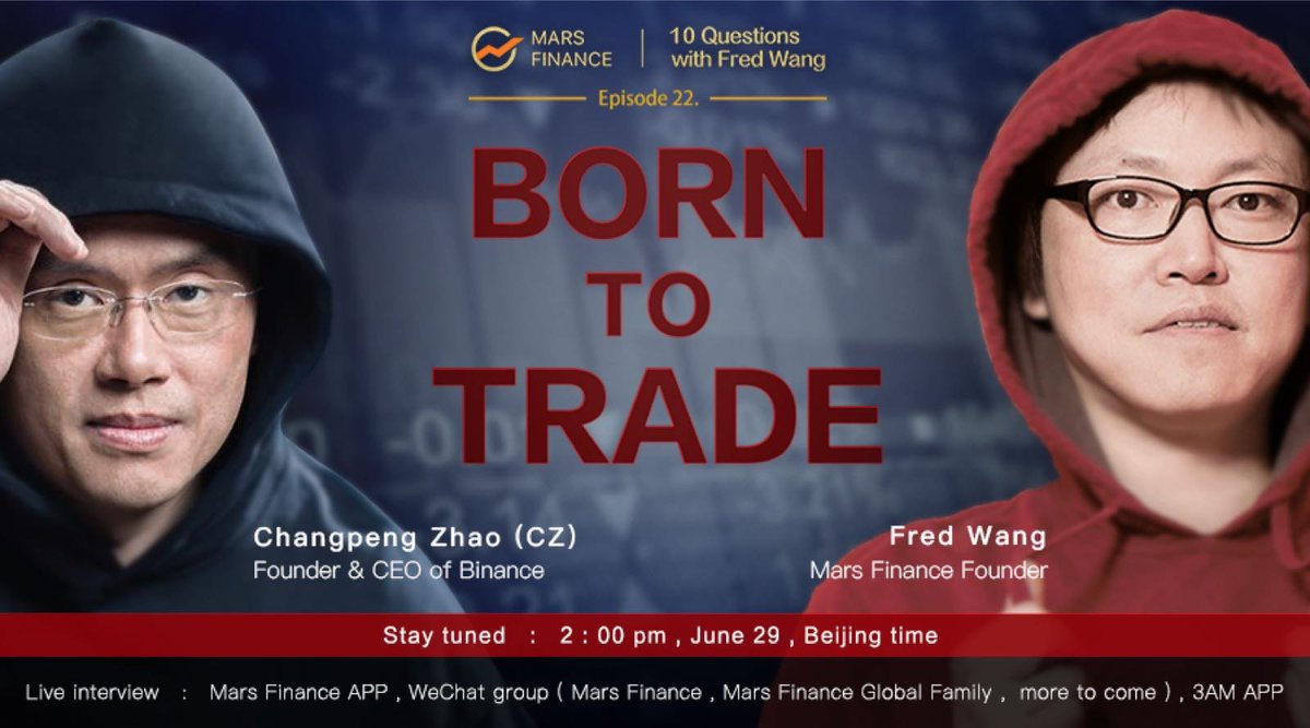 Let me look forward to the exciting talk between CZ and me.
Time: 2 PM (Beijing Time)(half an hour later) 
Guest: CZ Zhao, Binance <a href="/cz_binance/">CZ 🔶 BNB</a>