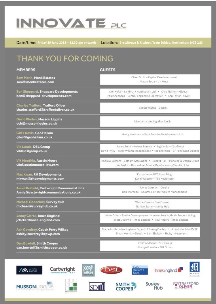 Looking forward to our <a href="/InnovatePlc/">InnovatePLC</a> BBQ this afternoon <a href="/BKNottingham1/">Nottingham B&K</a> on Trent Bridge. Great guest list, should  be a cracker. #nottingham #nottinghamnetworking #property