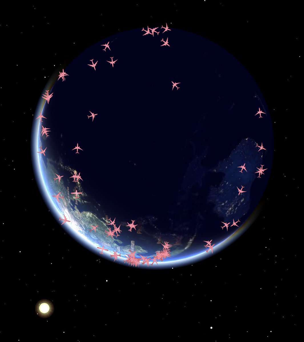 LiveFlightApp's tweet photo. Oh, and we can’t forget to mention the moon and sun animations we have. Representation of our moon overlords is always needed. Available with LiveFlight Horizon [moon aliens not included] https://t.co/fIPDQtg6Cy