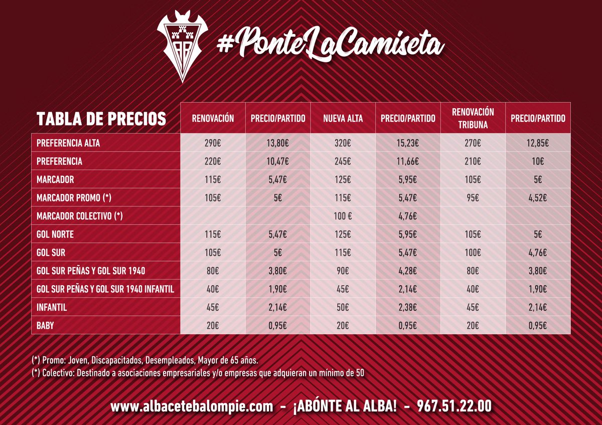 ➕ info de la campaña de abonados

¡Aquí tenéis los precios de
#PonteLaCamiseta!