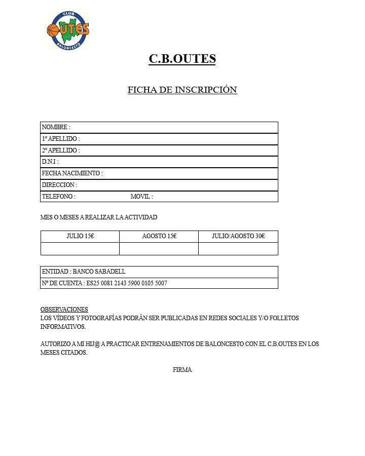 Aún no cubriste la ficha de  inscripción? 😱😱
Pues... no lo pienses más !!! 🏀💪
Comenzamos el miércoles 4 de julio y te esperamos !!! 😉 
A las 12:00 en el pabellón municipal de Outes 
#cboutes #unveranodiferente