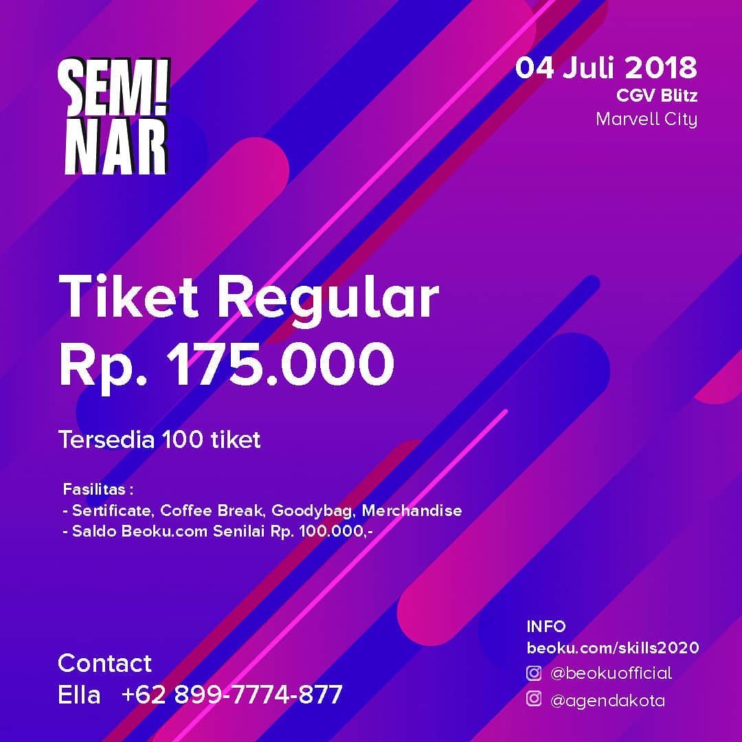 BeokuCom's tweet photo. Berikut adalah tiket yang bisa kamu dapetin:
1. Pre-sale: Hanya tersedia 50 tiket untuk penjualan Pre-Sale. 
2. Tiket regular
3. Tiket group
4. Tiket VIP: Hanya tersedia 30 tiket VIP
Info lebih lanjut : https://t.co/47fGikTKwm
#beoku #infosurabaya #seminarsukses #pengusahasukses https://t.co/oBm4augu8U
