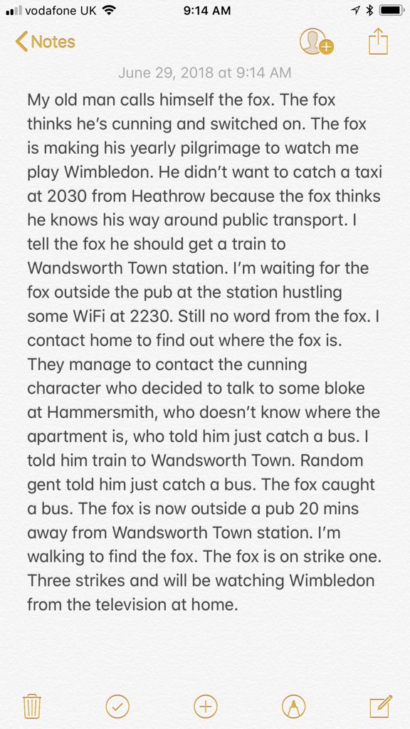 So my old man arrived in time to watch me at this years Wimbledon. He also calls himself the 🦊...