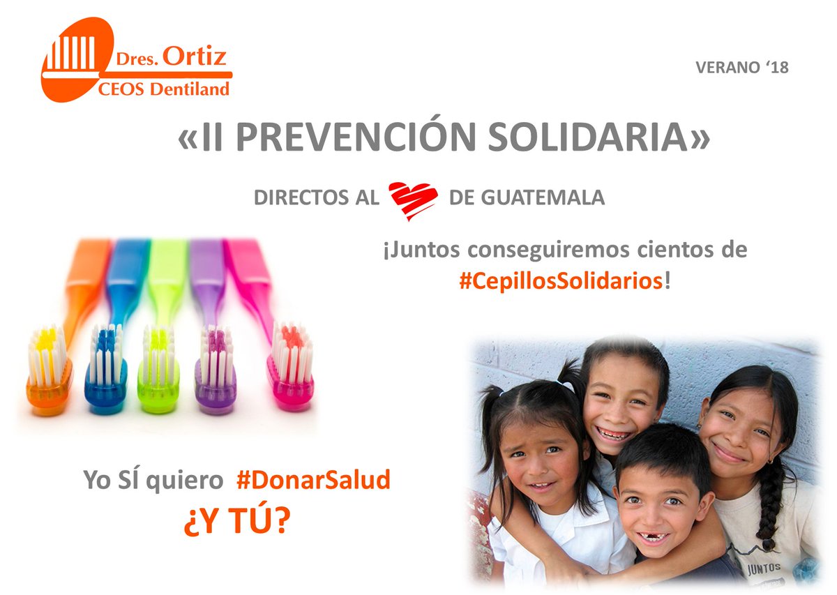 CEOS_Dentiland's tweet photo. II Campaña de #PrevenciónSolidaria. Cuida tu salud, mientras ayudas a #Guatemala. En Julio y Agosto hazte una limpieza bucal y decide el precio! El 100% de lo recaudado se destinará a comprar cepillos de dientes para #Guatemala. Pide cita📍Alcázar 926541935📍Herencia 926571626 https://t.co/FCZDo59Dsn