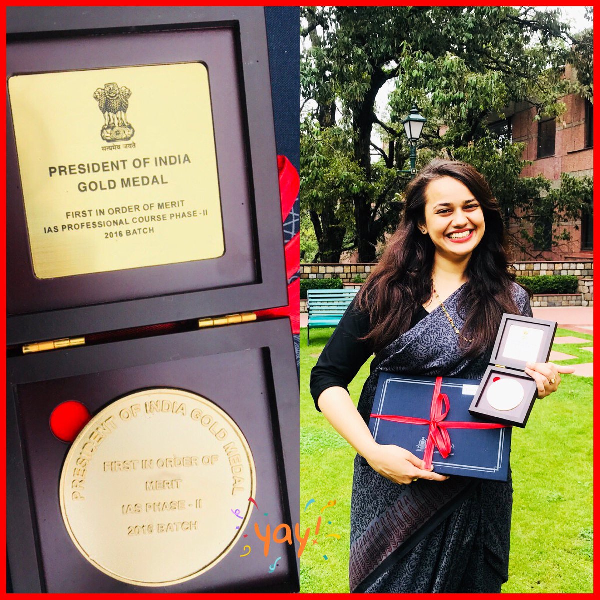 dabi_tina's tweet image. *RANK 1* Once Again.
I have received President of India Gold Medal for coming First in my 2 years of Training.
I am *First in Order of Merit* of 2016 Batch of IAS.