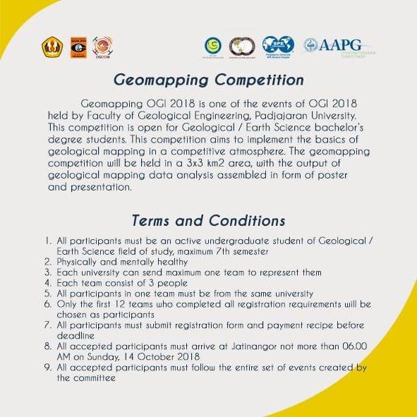 OGIUNPAD_2018's tweet photo. [[GEOMAPPING COMPETITION OGI 2018]]

Geomapping OGI 2018 is open for all  Geological/Earth Science students. This competition aims to implement the basics of geological mapping in a 3x3 km2 area with the output of geological mapping data analysis poster and presentation. https://t.co/0H1wFYCvBJ
