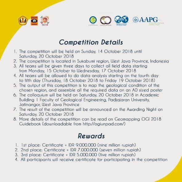 OGIUNPAD_2018's tweet photo. [[GEOMAPPING COMPETITION OGI 2018]]

Geomapping OGI 2018 is open for all  Geological/Earth Science students. This competition aims to implement the basics of geological mapping in a 3x3 km2 area with the output of geological mapping data analysis poster and presentation. https://t.co/0H1wFYCvBJ