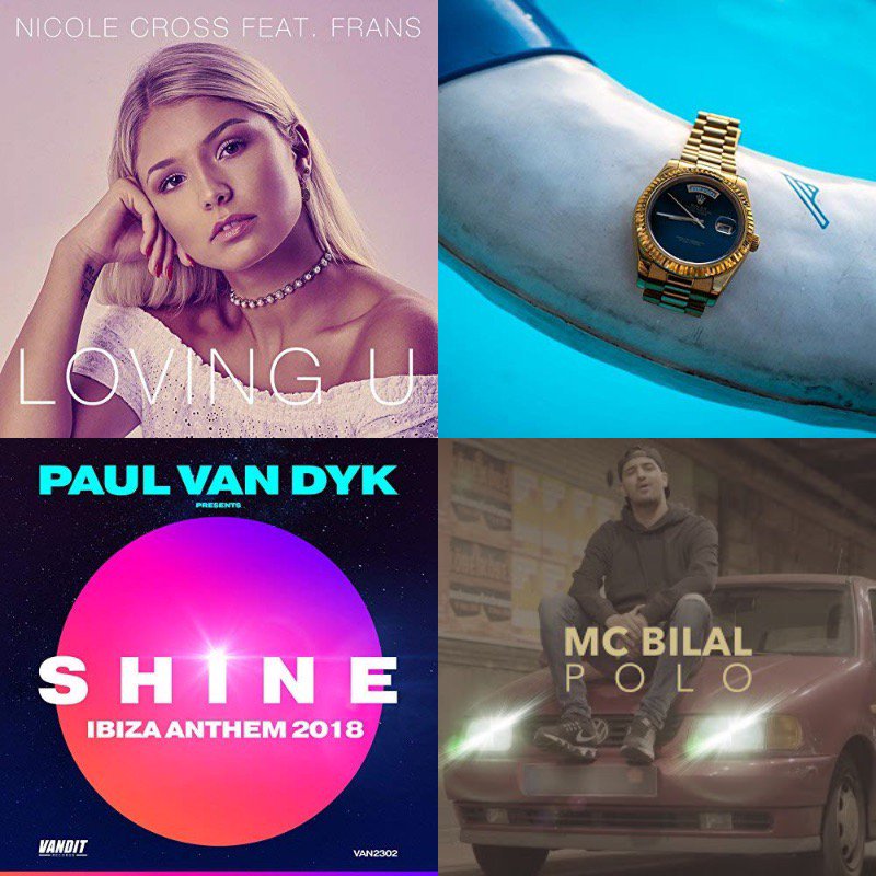 Happy Releaseday!
<a href="/NicoleCrossYT/">Nicole Cross</a> - Loving U (feat. <a href="/fransbyfrans/">fransbyfrans</a>), Kalazh44 - Zimmer 31, <a href="/PAULVANDYK/">Paul van Dyk</a> - SHINE Ibiza Anthem 2018, MC Bilal - Polo
#NewMusicFriday