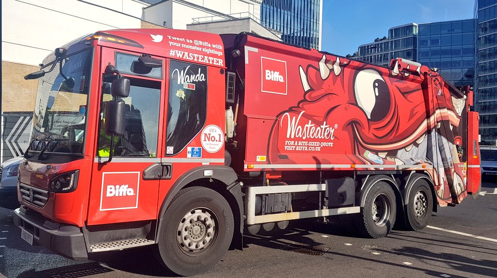 misstoni_w's tweet photo. Got slightly excited when I spotted the @Biffa #Wasteater near the office this morning! ♻ #wastegeek #binspotter #REL #lovingthepaintjob https://t.co/W5tLNwITii