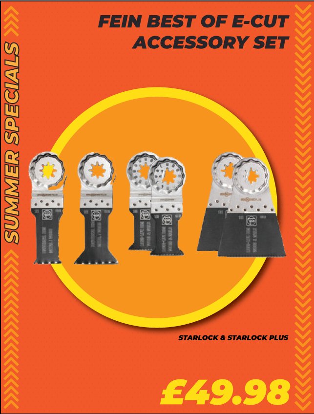 londontoolsltd's tweet photo. A perfect accompaniment to your @FEIN_UK Multimaster, this 6pc set includes different E-Cut saw blades with bimetallic teeth at a special price in a practical plastic storage box. View here: https://t.co/UPJyWad8uP #blades #fein #multimaster #ecut #starlock #starlockplus https://t.co/nHO6gUkauH