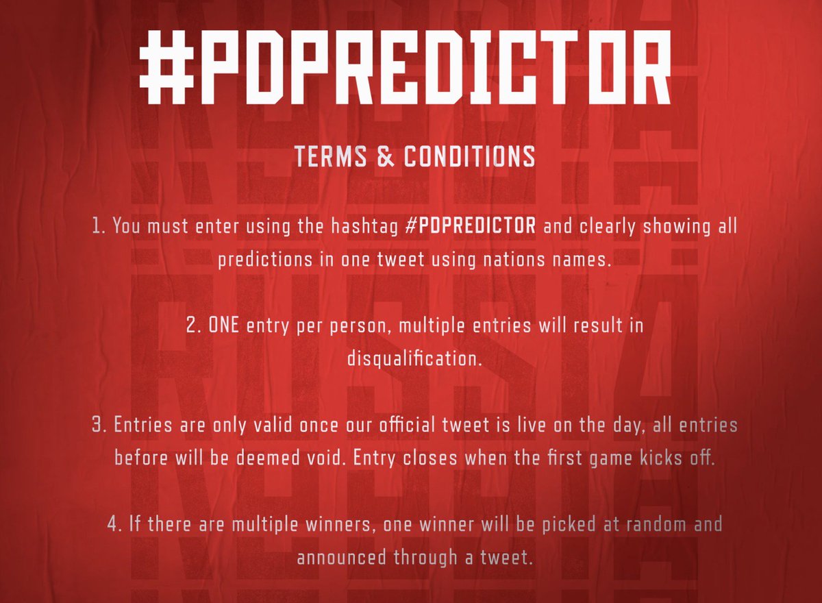 ProD_Soccer's tweet photo. 3 #WorldCup games. 3 correct predictions. Easy right?
#FRA v #ARG
#URU v #POR
#CRO v #DEN
One entry per person. Entry closes 3pm BST tomorrow. Good Luck! #PDPredictor https://t.co/7Mqlhca1fi