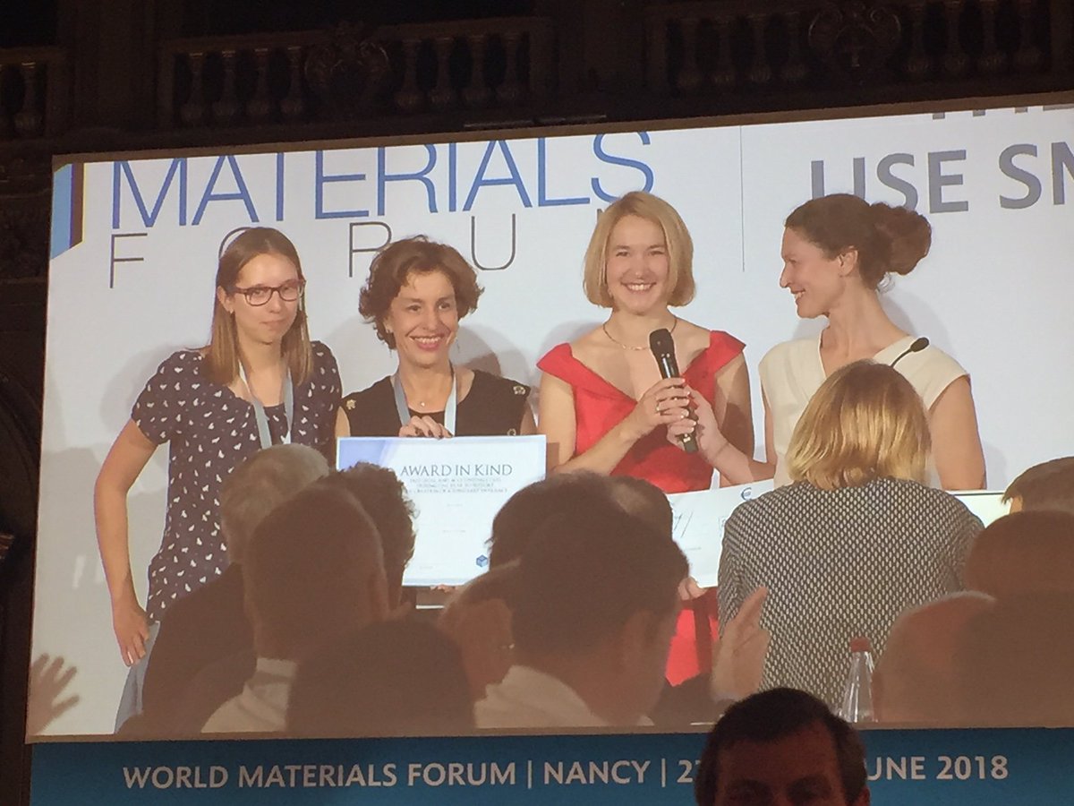 Congratulations to <a href="/polystyvert/">Polystyvert</a> for winning the Coup de Coeur prix at last night's #WMF2018Nancy Gala Dinner! Their innovative polystyrene recycling method allow us to #UseSmarterLessLonger! #WMaterialsForum #startupchallenge