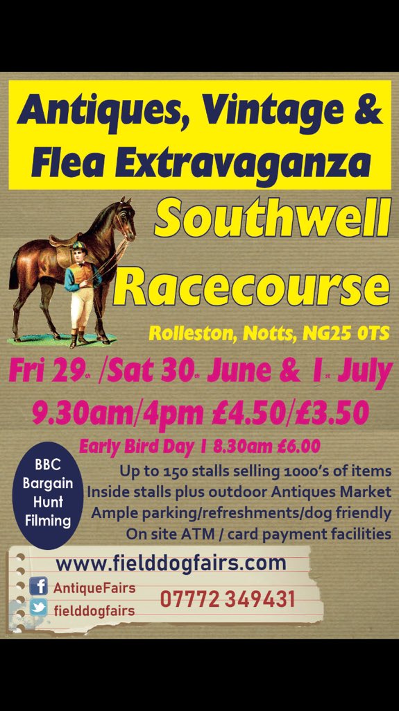 dawndenjones's tweet photo. Come &amp; find a bargain or even an early Christmas gift 😊@Southwell_Races antiques fair this weekend. @BBCBargainHunt filming Sat &amp; Sun. #Antiques #vintage @FieldDogFairs @AntiqueMag @AntiqNewsFairs @antiques_atlas @AntiqueTrader https://t.co/emRz1JDdvD