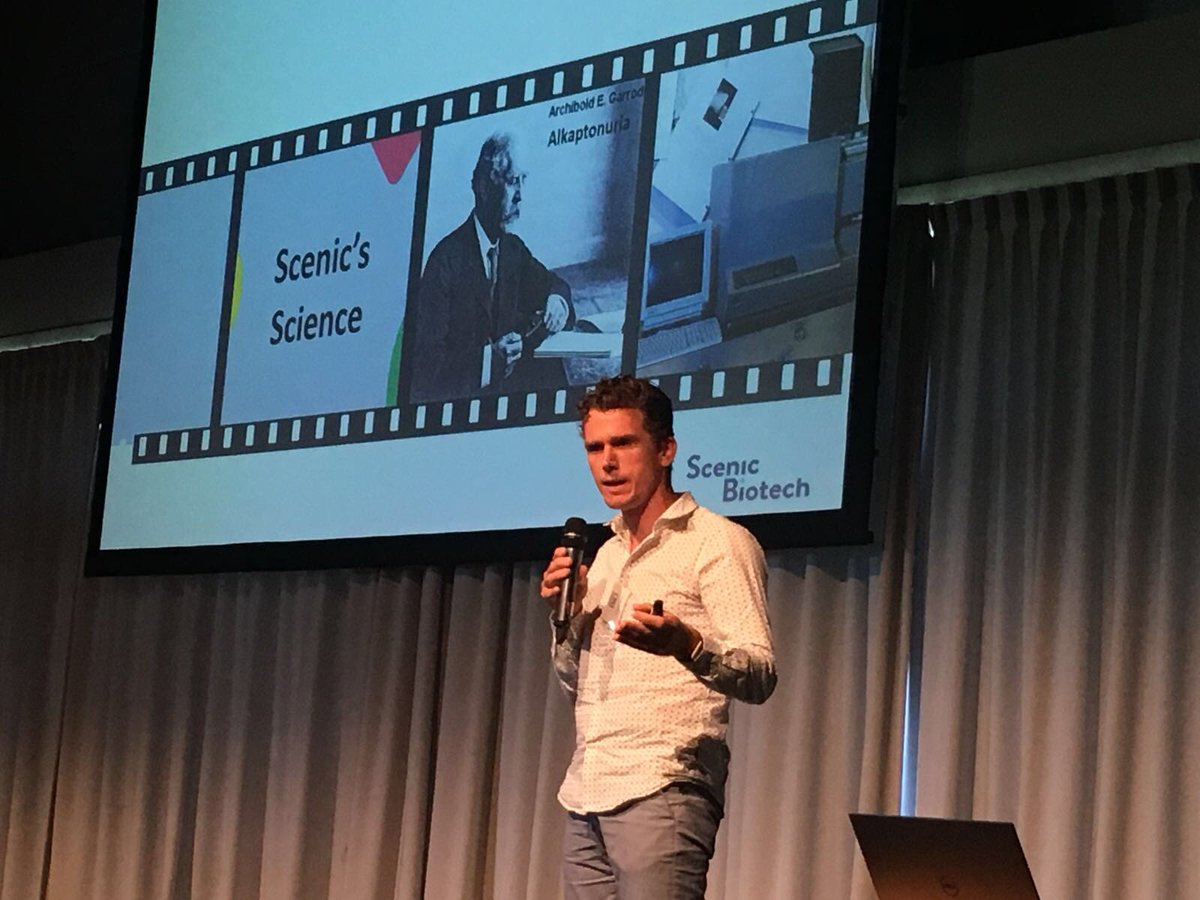 hollandbio's tweet photo. Next keynote speaker: Sebastian Nijdam of Scenic Biotech on their novel approach to drug target discovery by harnessing the potential of ‘superheroes’: people with certain genetic suppressors! #DBE18 https://t.co/bemIUQaR59
