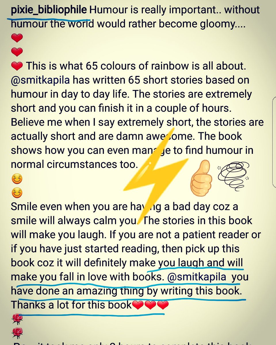 Feeling so content after reading such reviews !!
#readingmotivation #bookreviews #laughterHeals #humour #WorkLifeBalance #shortstories #caricature #65coloursofrainbow @Srishtipub