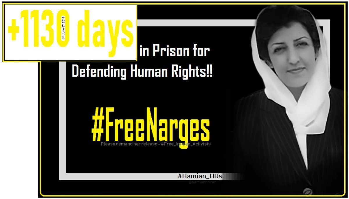 1,150+ DAYS OF unjust-imprisonment; 
#FreeNarges!! 🅡🅣——————🅟🅛🅩

Narges is imprisoned just for promoting
&defending our rights—We too shall
defend her rights to FREEDOM!

And the same for many other Iranian
imprisoned #HRDefenders, #Lawyers
& #Activists #RT-Please.#Hamian_HRs