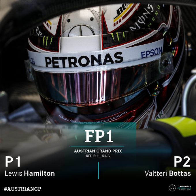 Lewis finishes FP1 in first place, ahead of Valtteri