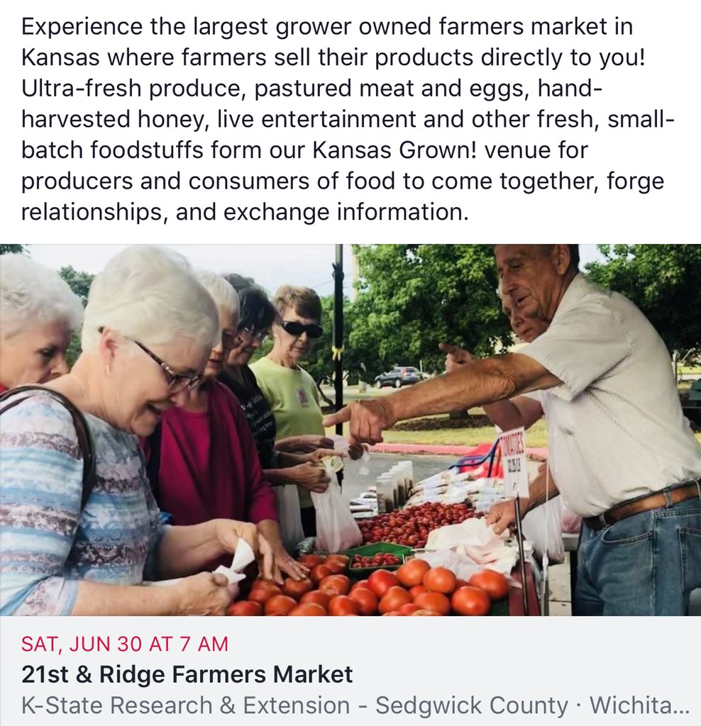 Saturday, June 30, 7am-12pm ~ 21st &amp; Ridge Farmers Market (7001 W 21st St N). #farmersmarket #fresh #local #food #meat #eggs #produce #bread #honey #grower #producer #supportlocal #farmers #ict #sedgwick #county #kansas