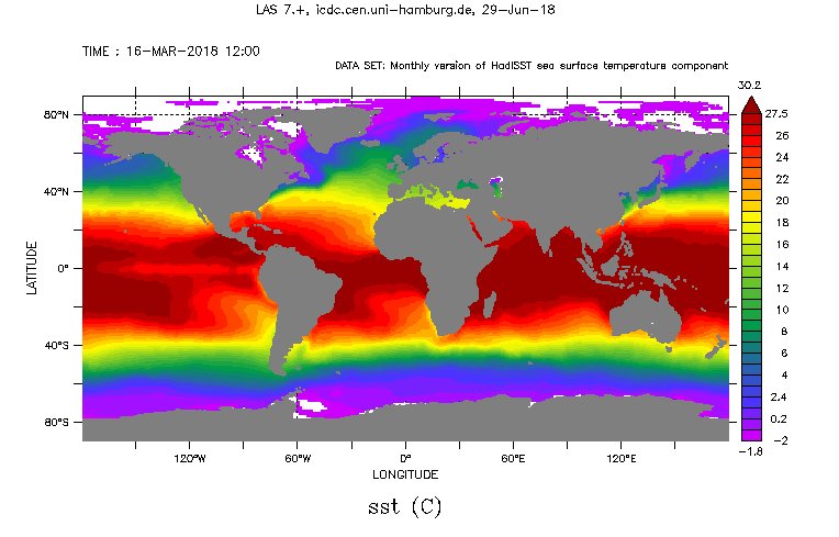 ICDC_Hamburg's tweet photo. We extended 3 long-term #SST, SST anomaly and near surface air #temperature anomaly data sets from #HadCRUT, CRUTEM and HadISST. All of these are now available until including April 2018: https://t.co/1PaLP9jkeO and https://t.co/XuI7dTX6gJ https://t.co/wa2YRa24i7