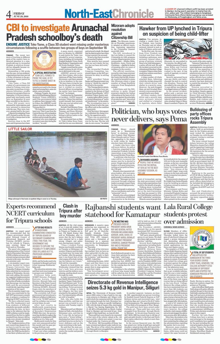 Mizoram adopts resolution against Citizenship Bill and CBI to investigate Arunachal Pradesh schoolboy's death. Want to read more about North East, then don't forget to visit us at bit.ly/2tdlFtl