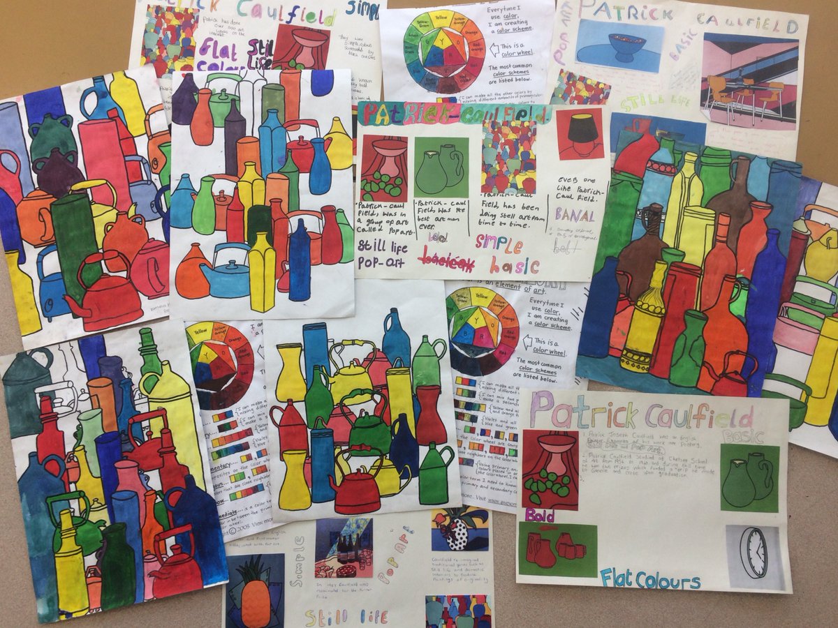 Outwood_CF's tweet photo. Our 7H4 students have produced some amazing work in Art for the project Colour theory, Patrick Caulfield/Pop art and still life. Well done everyone 👍🙂👏 https://t.co/kumA3ORP2P