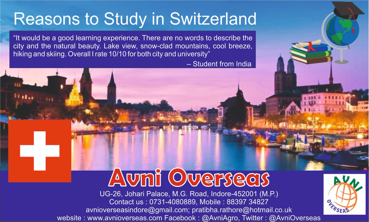 AvniOverseas's tweet photo. Complete education in Switzerland. Contact for details
#Switzerland #studyinSwitzerland #studyabroad #studyinforeign #study #success #foreigngraduation #highereducation #student #overseas #abroad #india #indore #studyabroadfromindore #international #medical #MBBS #foreign #growth https://t.co/le3vjXfgZ6