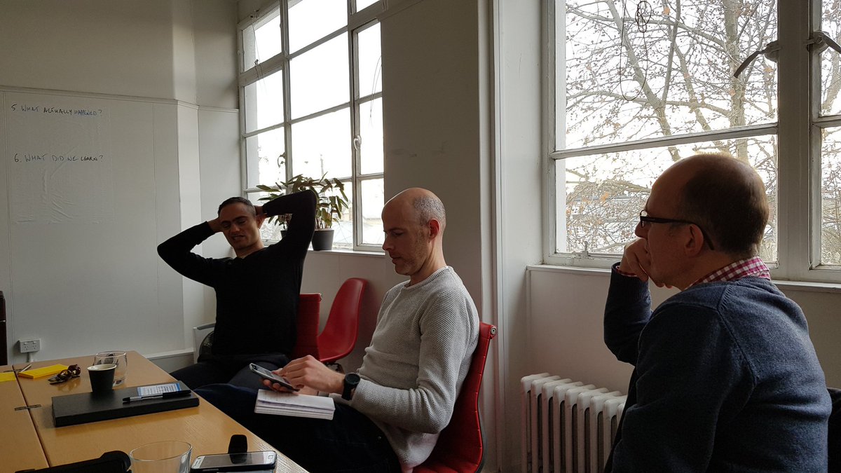 LEANdotGroup's tweet photo. #MakeGoodChange with @BeAGoodsmith - Fantastic  reflection session using the #Lean Kata method 12 months on from our Community #Kaizen. Thanks to Cliff and Simon for being great hosts. https://t.co/vuz9dveqf2