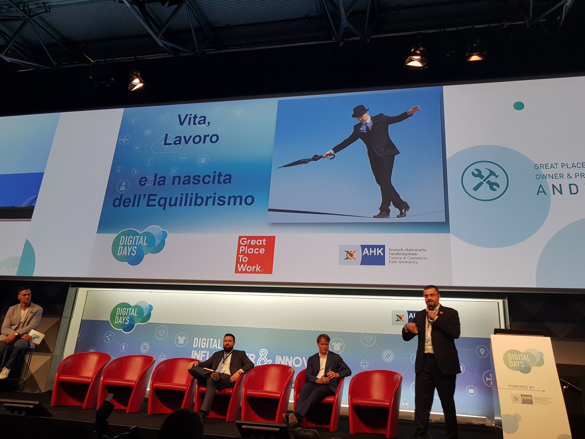 AUTO_Lifestyle's tweet photo. "Lavorare e vivere. Non è un bivio. Dobbiamo imparare a fare convivere entrambe". Queste le parole di Andrea Montuschi, Presidente di @GptwItalia.
#DigitalDay18 #DII18 @AHK_Italien @Influs_it @AUTO_Lifestyle @SEEDSandCHIPS @businessclown @MINI_Italia @lavi_lorenzetti https://t.co/C7wjcUwNol