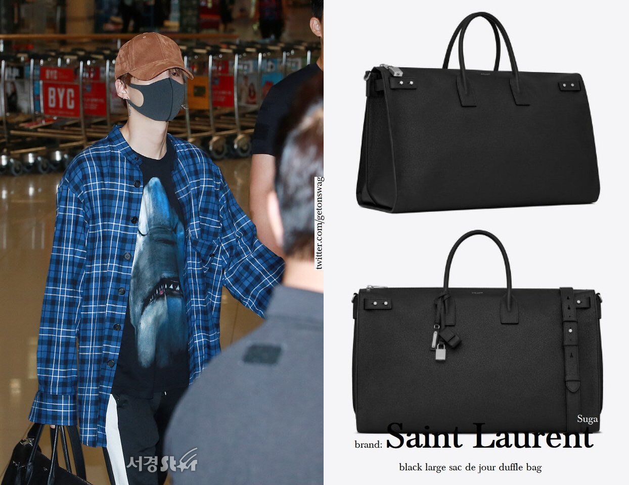 Beyond The Style ✼ Alex ✼ na X: „SUGA #SUGA 180629 airport #BTS #방탄소년단 #민윤기  SAINT LAURENT large Sac De Jour duffle bag gift 🎁from @Baidu_suga_bar   / X