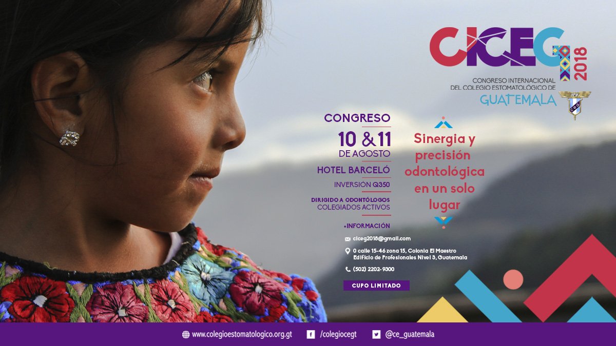ce_guatemala's tweet photo. ¡Reserva ya!
CICEG 2018, 
sinergia y precisión odontológica en un solo lugar.
Este 10 &amp; 11 de Agosto, Hotel Barceló Guatemala.
#ciceg2018guatemala #colegioestomatologico https://t.co/DouF5fIWCn