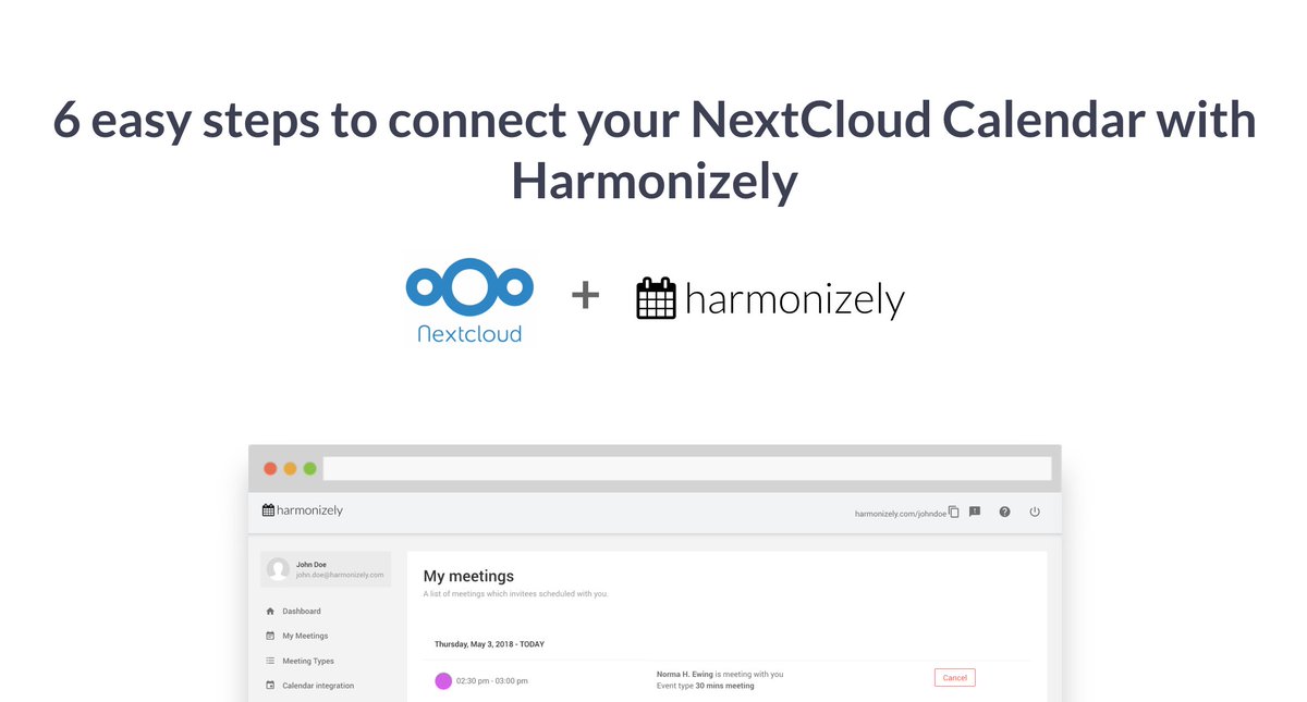 SimplyMeet_me_'s tweet image. 6 easy steps to connect your @Nextclouders Calendar with @harmonizely bit.ly/2MyjtEI #nextcloud #harmonizely #productivity #meetings #scheduling #timemanagement
