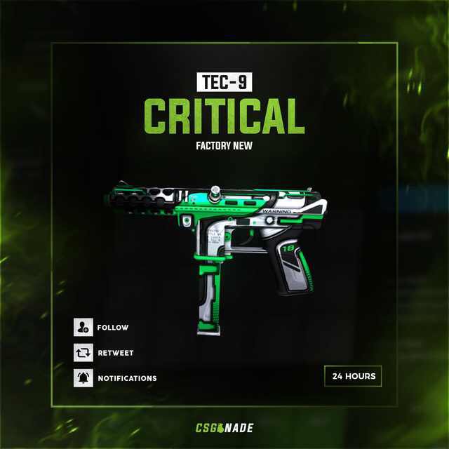 VirlOasis's tweet image. 💰TEC 9 | CRITICAL (FN) GA💰

TO ENTER :
✅ FOLLOW @CSGONadeDotGG
✅ RETWEET
✅ TAG A FRIEND
✅ TURN NOTIFICATIONS ON

#VGOGiveaway 

⚠️1 DAY🕐, GOOD LUCK⚠️