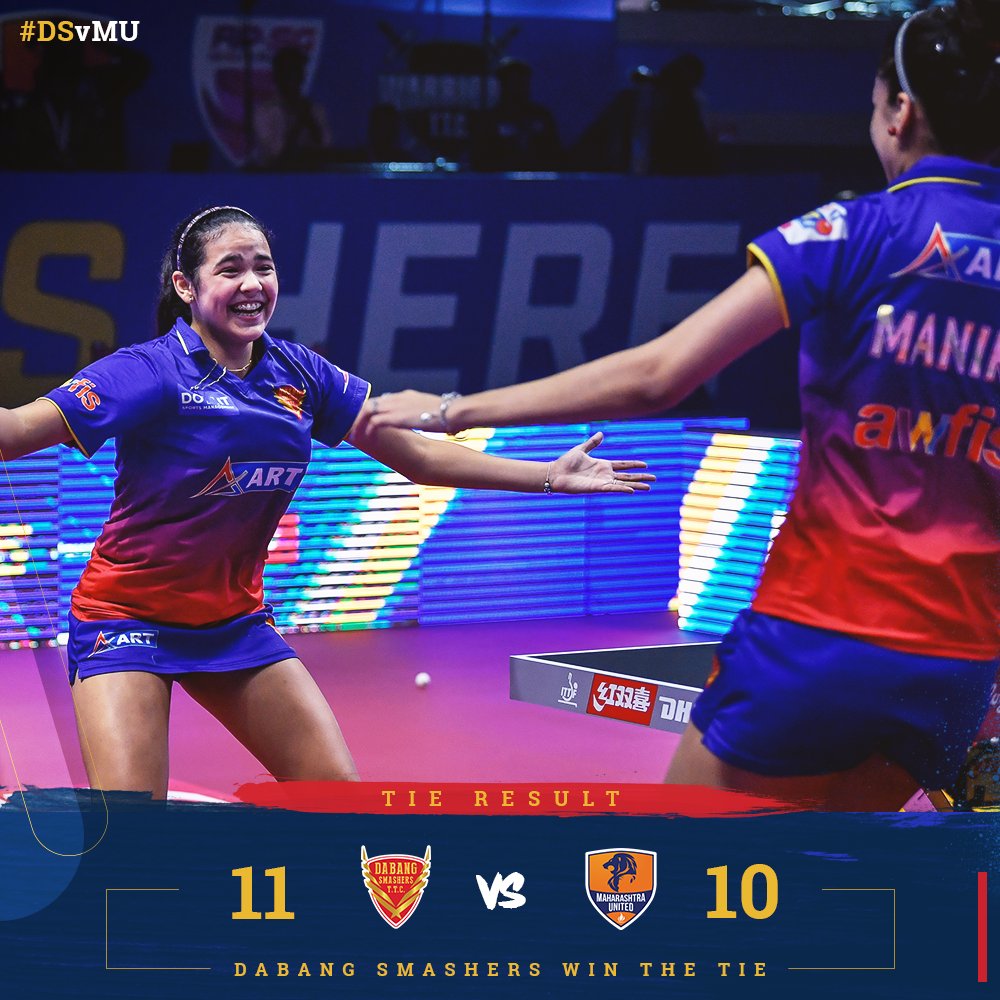 DDTTCofficial's tweet photo. WHAT. A. GAME. π
A π effort from #TheSmashers on the big night takes us one step closer to the @UltTableTennis Season 2β£ π
Tough luck, @maharashtrautd!
#DSvMU #TurnTheTables #UpTheGame #EasyEndsHere https://t.co/KHMtpE1Ccn