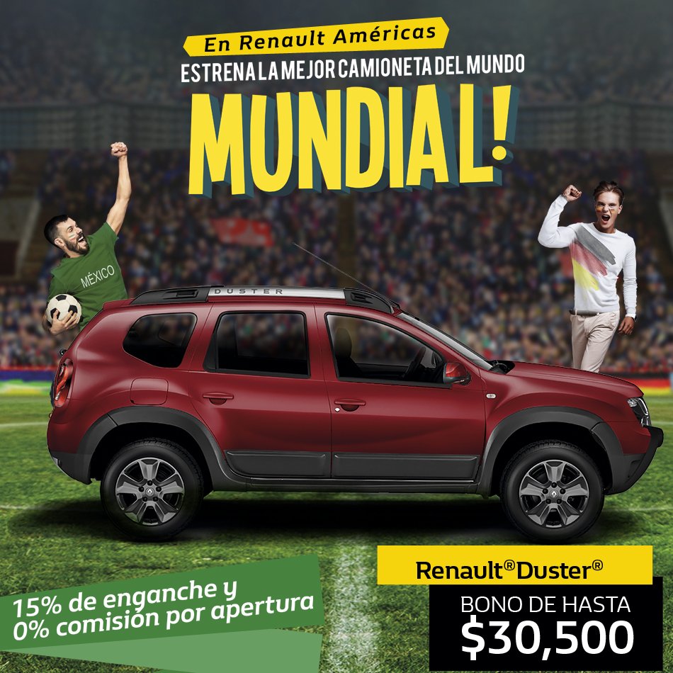 americasrenault's tweet photo. Esta temporada apasionate estrenando la mejor camioneta del mundo ¡MUNDIAL!
Renault Duster, bono de hasta $30,500
Renault Captur, bono de hasta $20,000
Mas información aquí.-https://t.co/9QGiQEhMn9
#GrupoVanguardia #ExperienciaAutomotriz #20AñosVanguardia https://t.co/yNMONy43kH