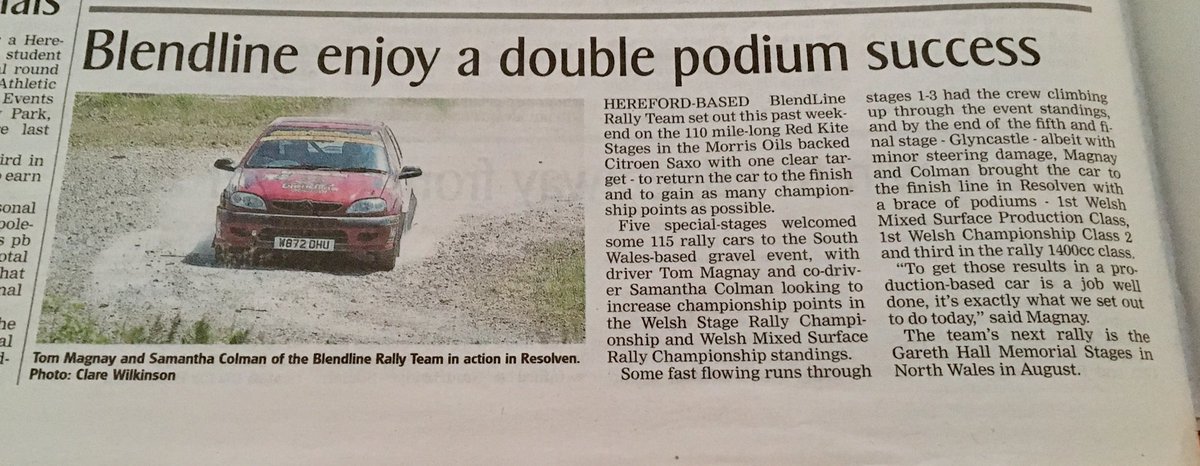 blendlinerally's tweet photo. Excellent coverage in this weeks @HTnewsroom sports pages of our result at the Red Kite @blend_line @Morrisoil @powerflexbushes @tommagnay01 @Johnwoodtyres @Sam_Colman24 @WnRC 📸:@WilkinsonClare #blendlinerallyteam #blendline #rally #motorsport https://t.co/Z0lEVJPnX6