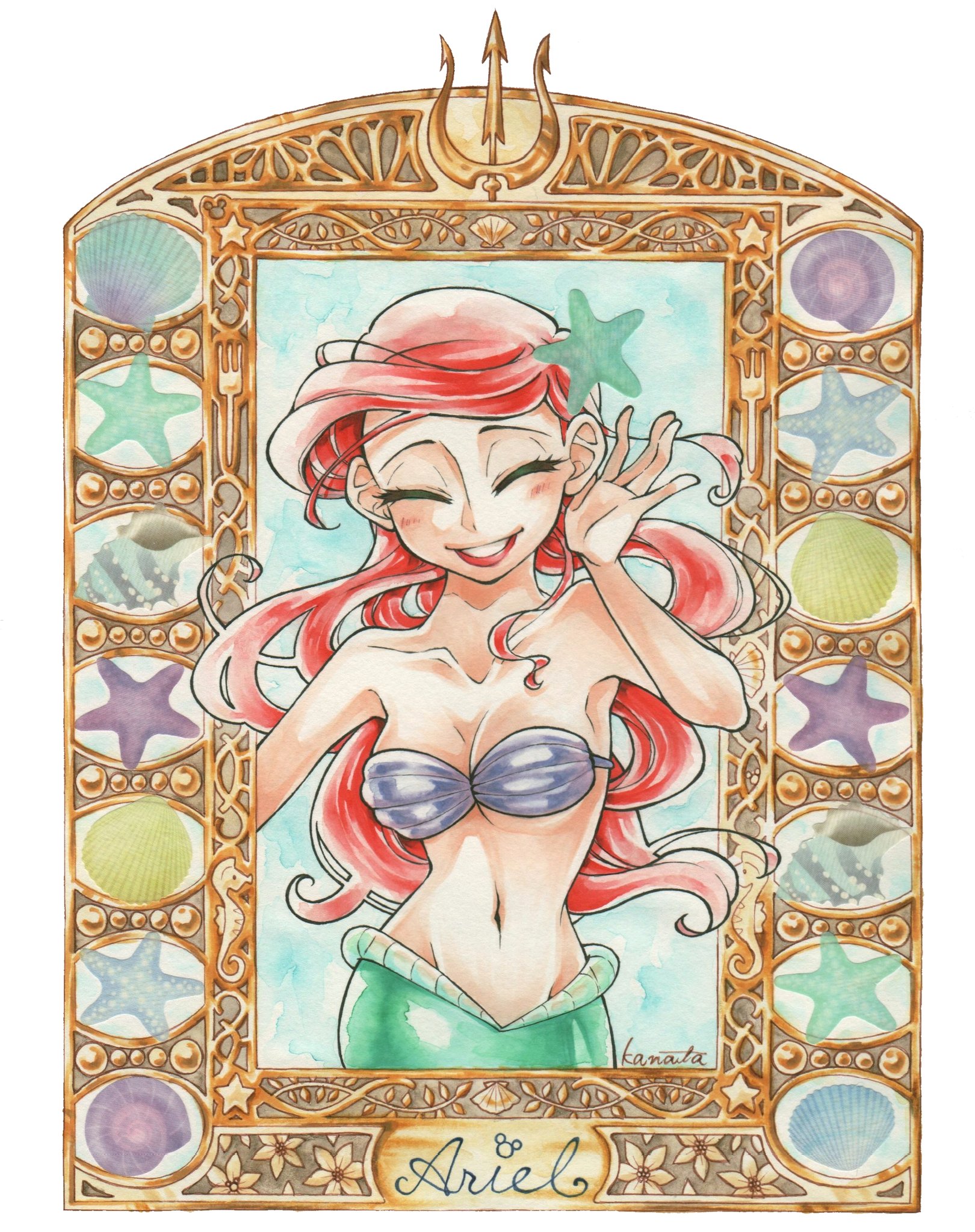 Twitter 上的 かなた ヒラノスタンプ発売中 Bandeの１枚ずつめくれるマスキングテープから貝殻 モチーフが出ててめちゃくちゃ可愛いんですよ これをアリエルの周りに散りばめるだけで華やかなイラストが出来るのでみんなアリエルを描こう 描いて アリエルを描い