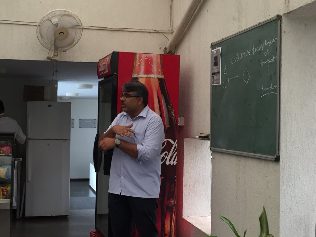 CCAMP_India's tweet photo. High on Science#3 at CCAMP-2 exciting chalk on blackboard talks on basic &amp; applied #oncotherapeutic #oncodiagnostic research!@DPalakodeti @inStem_India spoke first on differential #TsRNA expression in primary &amp; metastatic tumours with potential diagnostic applications.Full house! https://t.co/DTe4dYX2W5