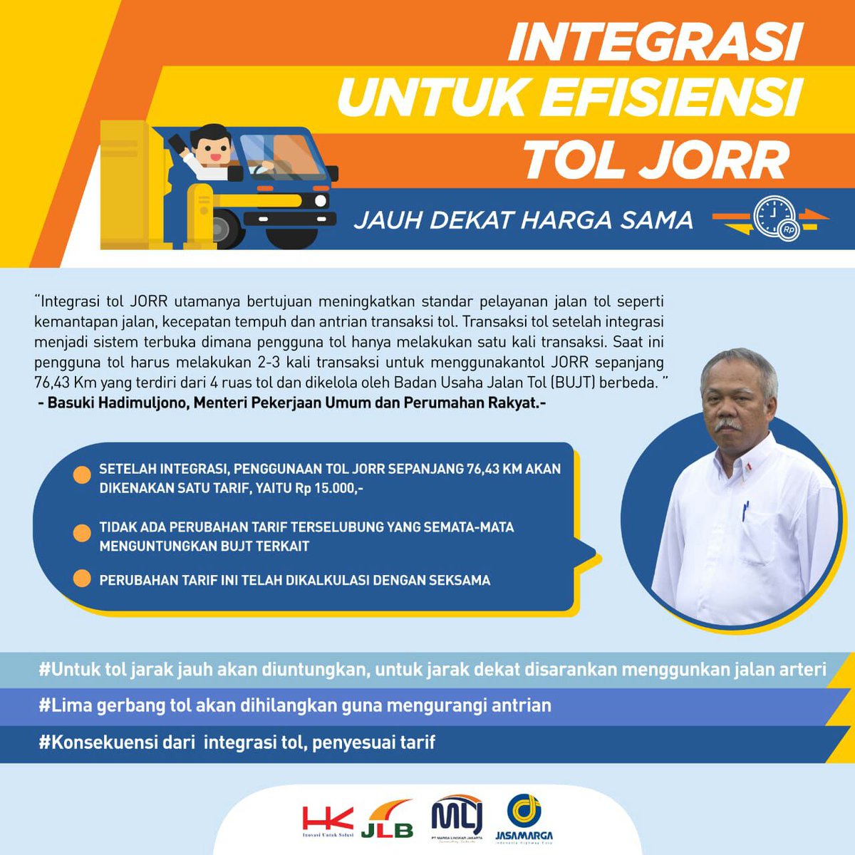 OFFICIAL_JSMR's tweet photo. Dalam rangka sosialisasi Integrasi Sistem Tol JORR, Menteri PUPR Basuki Hadimuljono, ingin menyampaikan pentingnya integrasi untuk efisiensi. Mengapa? https://t.co/kTznY5w58g 

#BUMNHadirUntukNegeri #JasaMargaConnectingIndonesia #IntegrasiJORR https://t.co/NPsDckzqwF