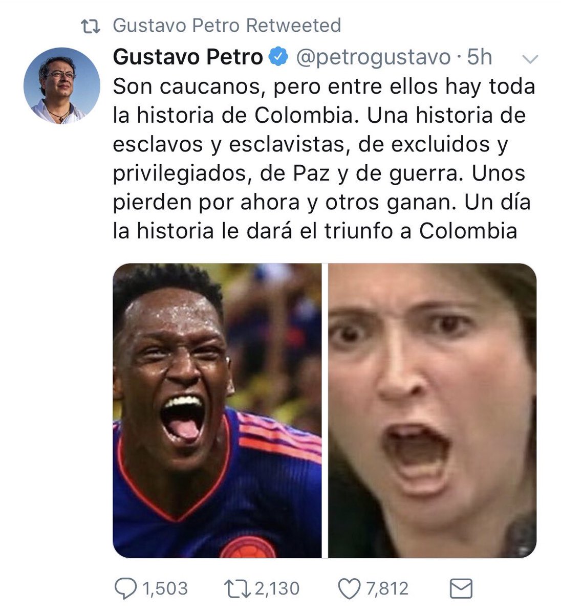 omarbula's tweet photo. Mientras que #Colombia entera celebra la clasificación de "nuestra" selección, Gustavo #Petro derrama su "mala sangre"...

#Rusia2018 #YerryMina https://t.co/unLCFlIqo7