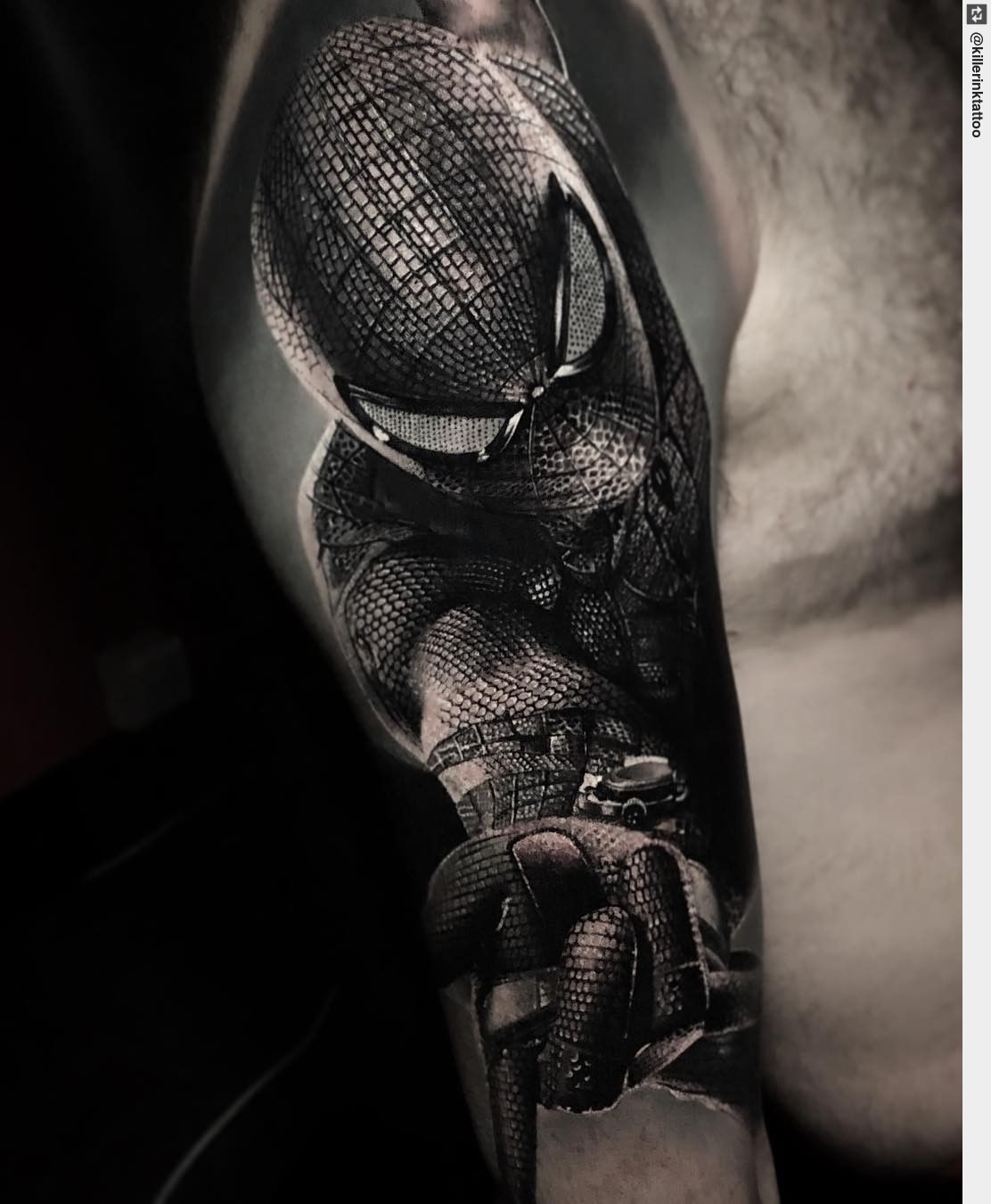 Something for spider man fans!!! Done by Charlie. | Black and grey tattoos,  Tattoos, Spiderman