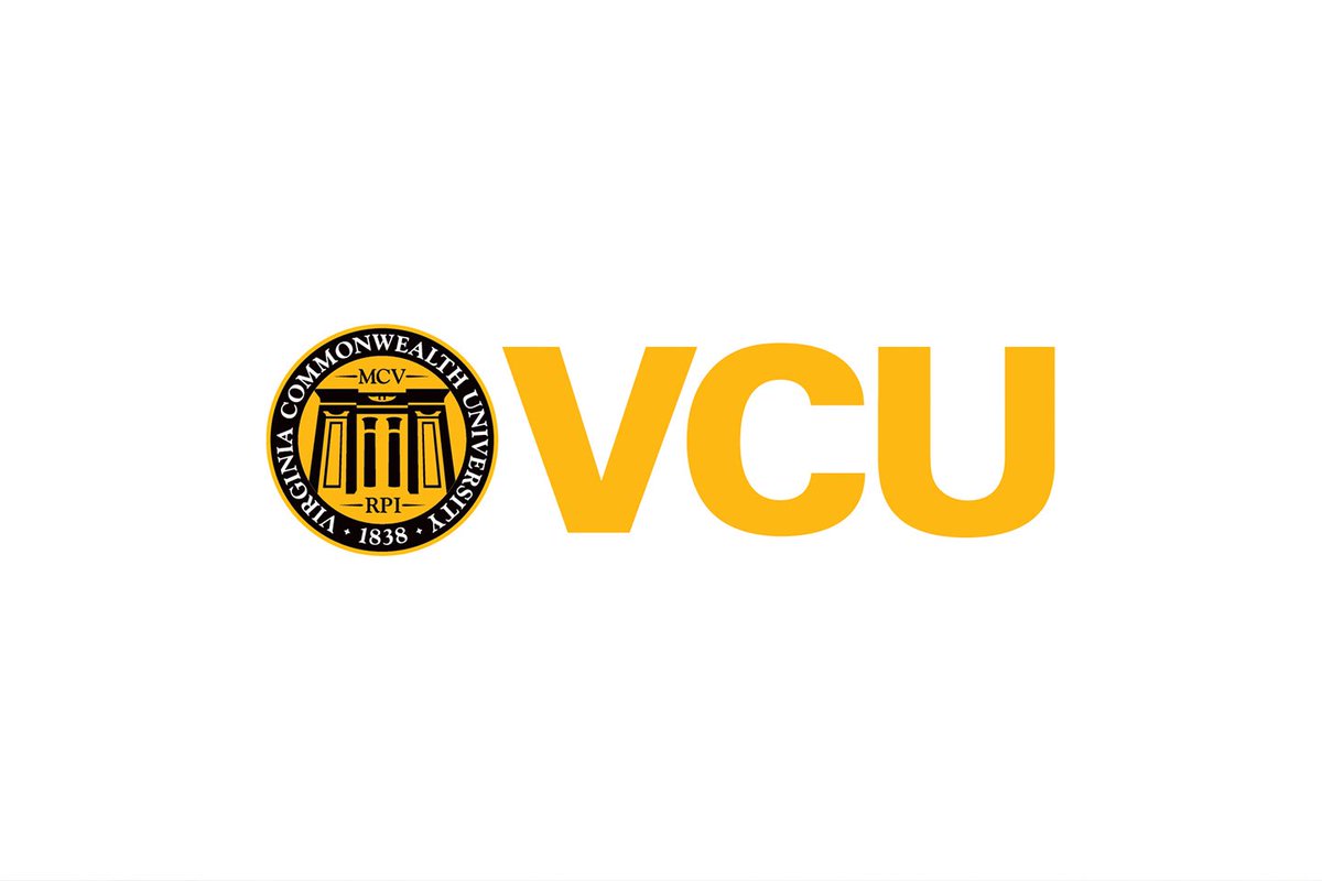 Virginia Commonwealth University's seal in black and gold. The Egyptian Building is in the middle of the seal. MCV (Medical College of Virginia) is above the building. The year of MCV's founding, 1838 appears below the building. The letters VCU are positioned next to the seal.
