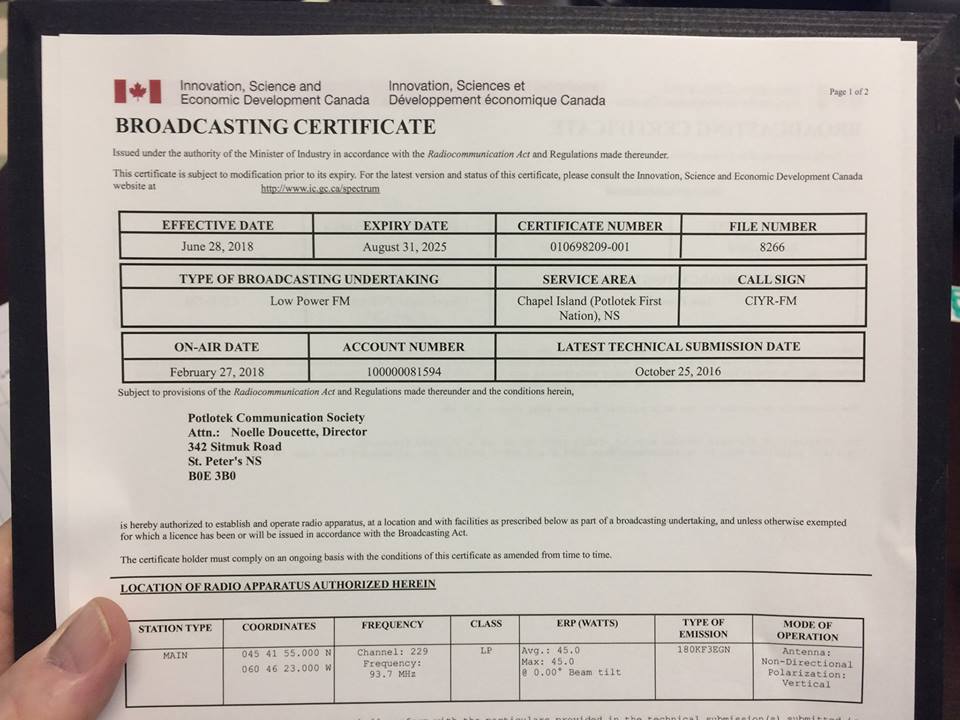 PaqtnkekFN's tweet image. Congrats to Potlotek First Nation and George Marshall on gettings their radio certificate for CIYR-FM! #nativeradio #broadcasting