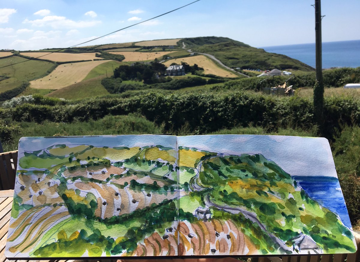 Kilifiqs's tweet photo. Sketching the view in fantastic heat at Widemouth Bay #cornishview #Cornwall #widemouth #thedailysketch #urbansketchers #onholiday https://t.co/rQQnDvFtwv