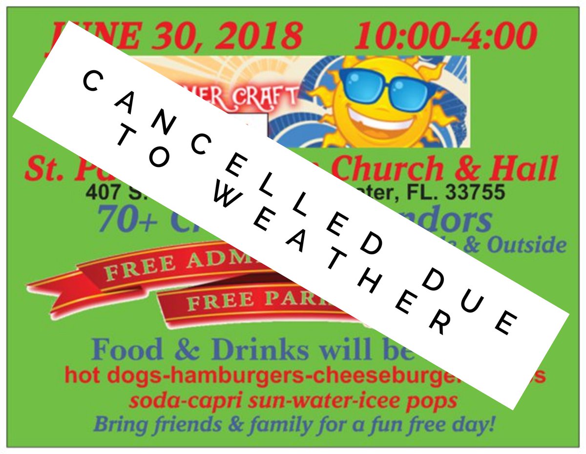 TCBOkee18's tweet photo. Unfortunately there are high rain chances tomorrow so this event has been cancelled. A new date for the fall will be announced soon! 

#cancelledduetoweather #clearwaterflorida #craftfair #comeonfall #thecountrylife #thecountryboutique https://t.co/0EEHk3x2vP