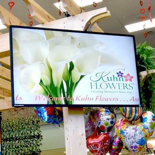 ElectroMenu's tweet image. It&apos;s #FlashbackFriday and we are taking a look at the digital signage we did for @kuhnflowers Inquire today to see what we can do for your business or store! #DigitalMenus #ElectronicMenus #DigitalSignage #ElectroMenu